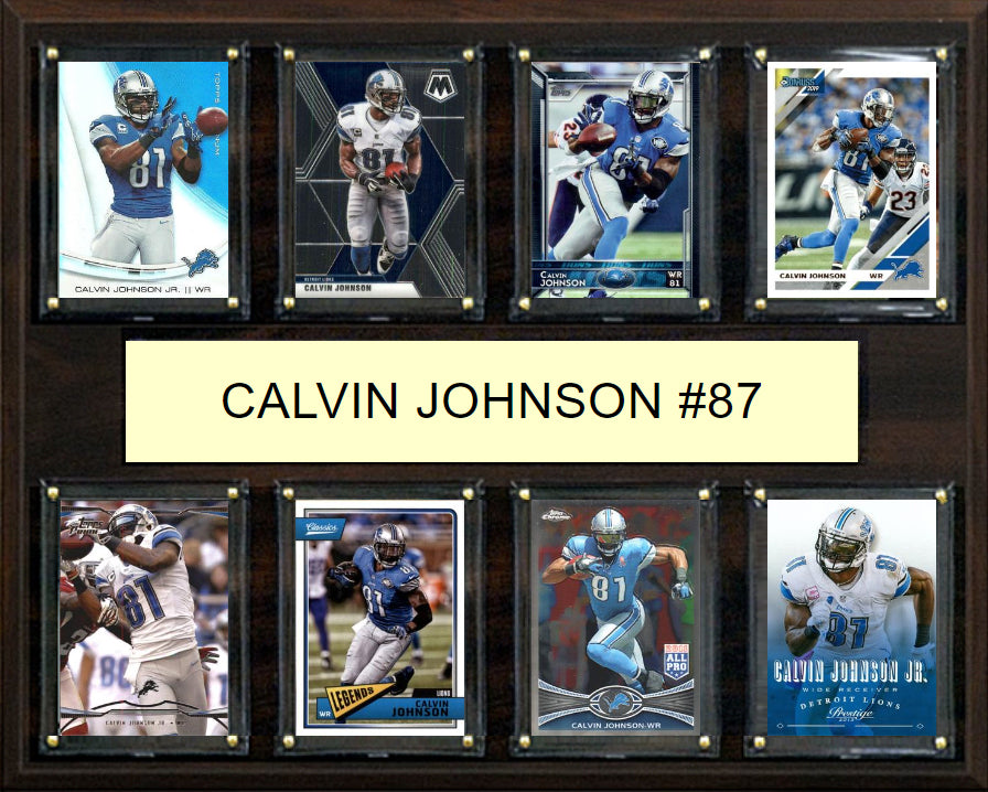 Calvin Johnson 8 Card Plaque Donruss Fleer Topps 2023 2024 Detroit Lions