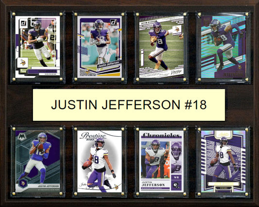 Justin Jefferson 18 8 Card Plaque Donruss Fleer Topps 2023 2024 Minnesota Vikings