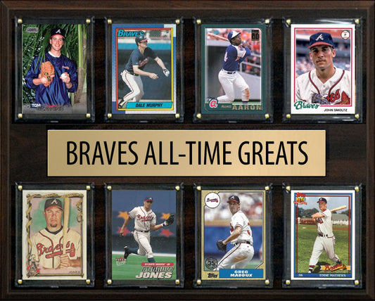 All Time Greats Plaque Atlanta Braves 12" x 15" 8 Cards Hank Aaron Maddux Glavine