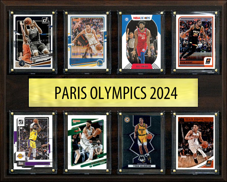 USA Basketball Paris Olympics 2024 8 Card Plaque LeBron Anthony Edwards Tatum Curry