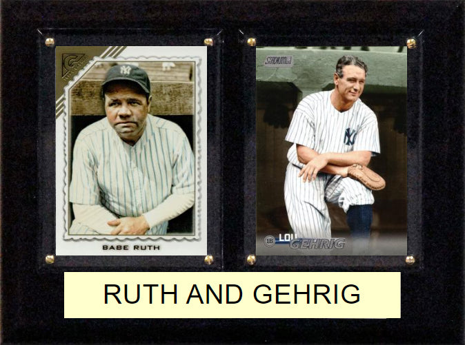 Babe Ruth and Lou Gehrig 2 Card Plaque 6" x 8"