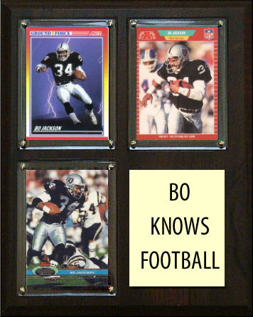 Bo Jackson 3 Card Plaque Bo Knows Football Donruss Fleer Topps 2023 2024 LA Raiders