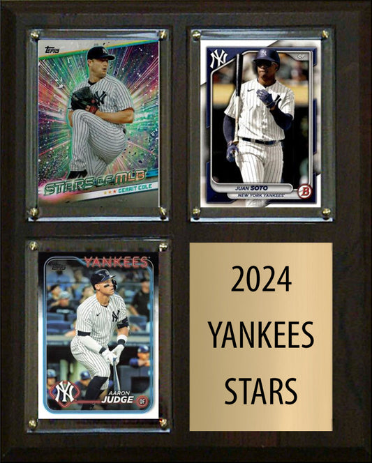 2024 Stars Yankees Juan Soto Gerrit Cole Aaron Judge 3 Card Plaque 8" x 10"