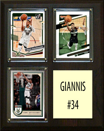 Giannis Antetokounmpo 3 Card Plaque Donruss Hoops Fleer Topps 2023 2024 Milwaukee Bucks