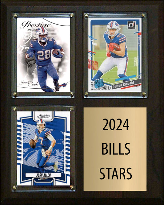 2024 Stars Buffalo Bills James Cook, Josh Allen, Dalton Kincaid 2023 Donruss 3 Card Plaque 8" x 10"