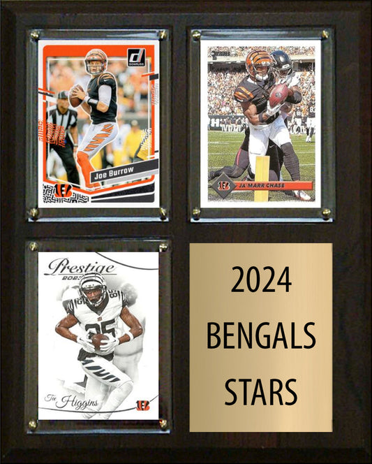 2024 Stars Bengals Joe Burrow, Tee Higgins, JaMaar Chase 2023 Donruss 3 Card Plaque 8" x 10"