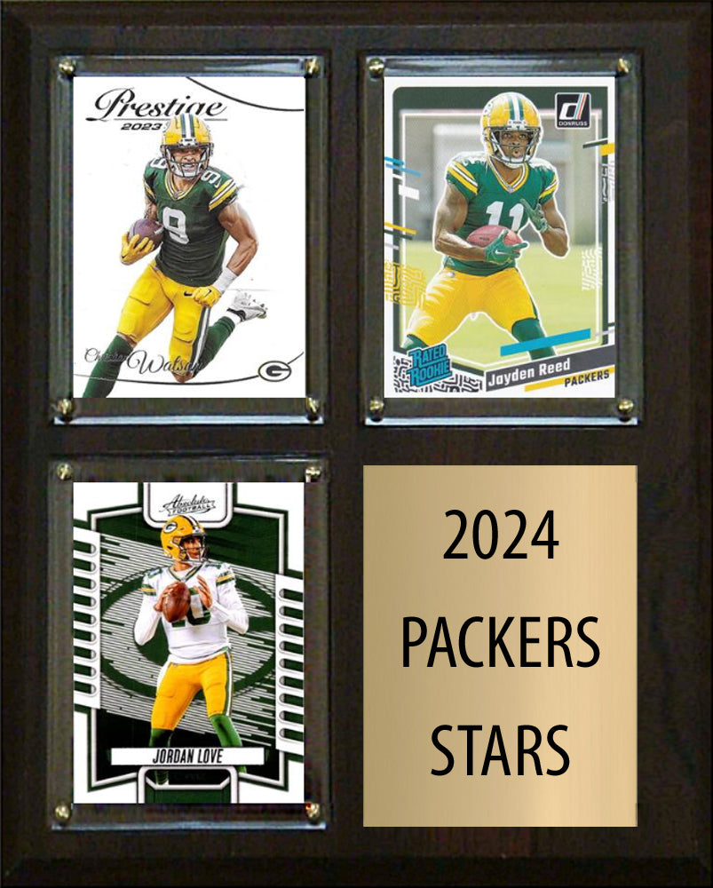 2024 Stars Green Bay Packers Jordan Love Christian Watson Jayden Reed 2023 Donruss 3 Card Plaque 8" x 10"