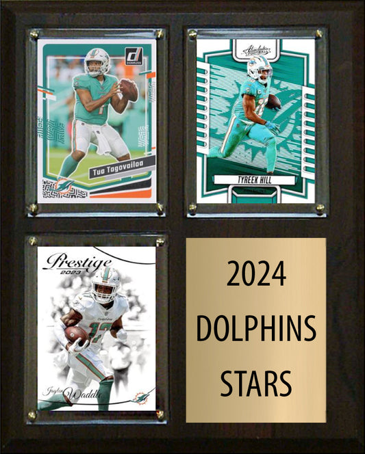 2024 Stars Miami Dolphins Tyreek Hill Tua Tagovailoa Jaylen Waddle 2023 Donruss 3 Card Plaque 8" x 10"