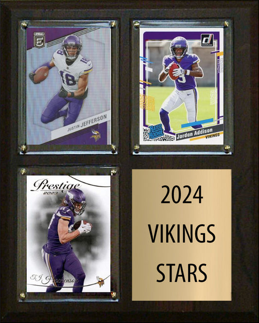 2024 Stars Minnesota Vikings Justin Jefferson Jordan Addison TJ Hockenson 2023 Donruss 3 Card Plaque 8" x 10"