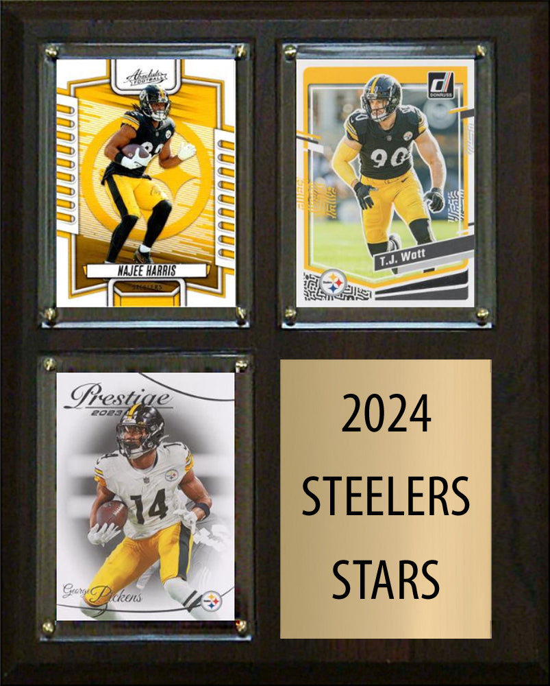 2024 Stars Pittsburgh Steelers TJ Watt Najee Harris George Pickens 2023 Donruss 3 Card Plaque 8" x 10"