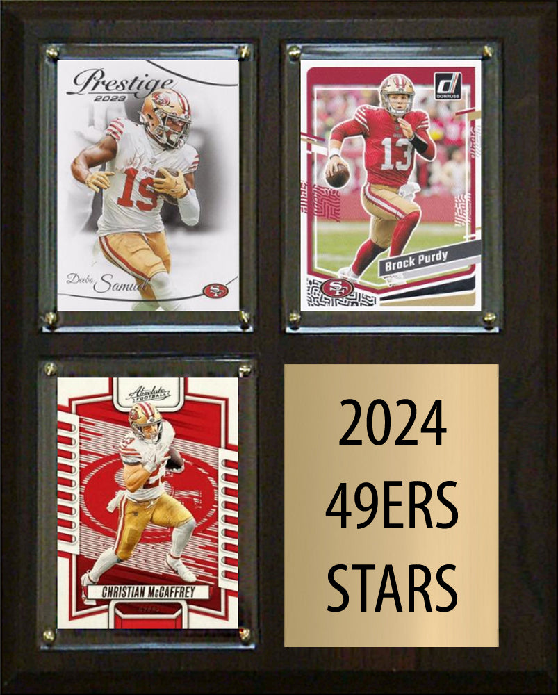 2024 Stars 49ers Brock Purdy Deebo Samuel Christian McCaffrey 2023 Donruss 3 Card Plaque 8" x 10"