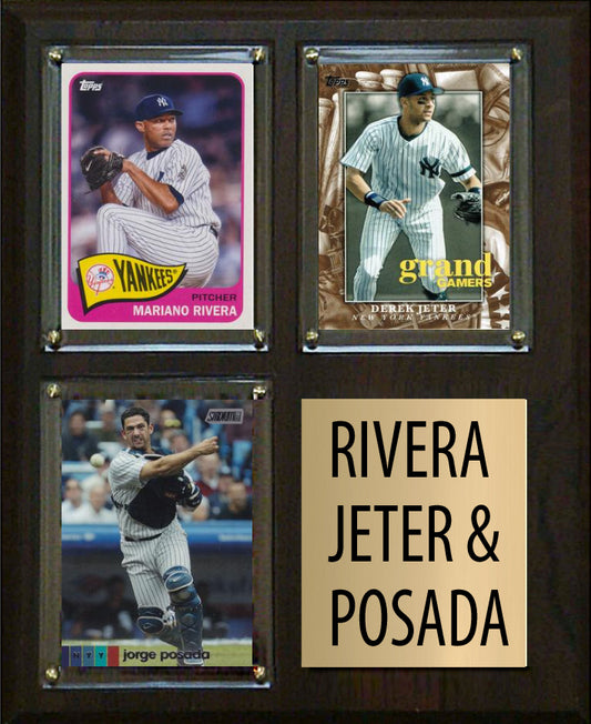 Derek Jeter Jorge Posada Mariano Rivera 3 Card Plaque Topps Bowman 2023 2024 New York Yankees