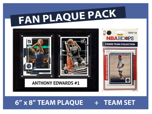 Minnesota Timberwolves Fan Plaque Pack Anthony Edwards + 2023-24 HOOPS Team Set