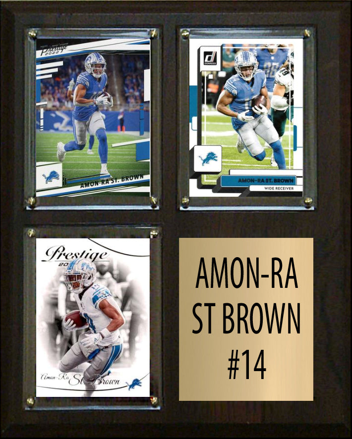 Amon-Ra St. Brown 3 Card Plaque Donruss Fleer Topps 2023 2024 Detroit Lions