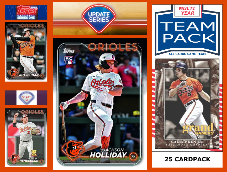 2024 Topps Update + Series 1 + 2 Team Set Baltimore Orioles Jackson Holliday RC US50 + 25 Card Team Pack Ripken