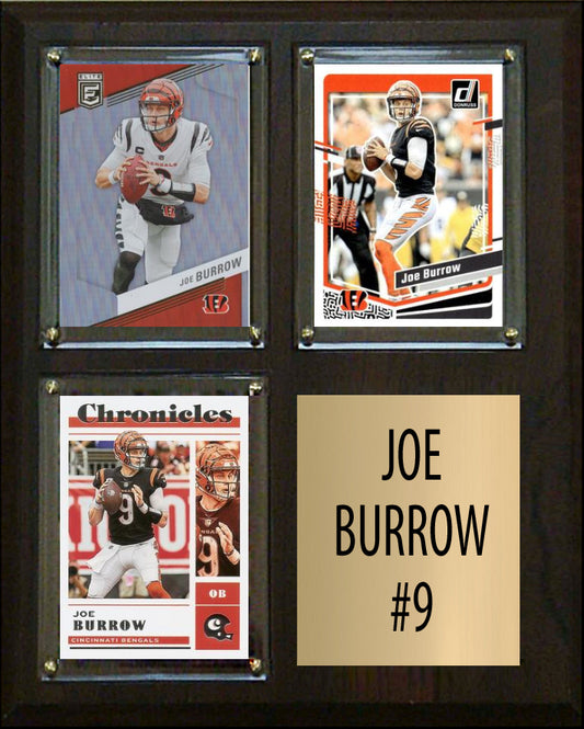 Joe  Burrow 3 Card Plaque Donruss Fleer Topps 2023 2024 Cincinnati Bengals