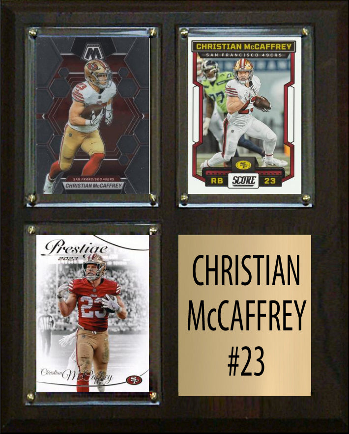 Christian McCaffrey 3 Card Plaque Donruss Fleer Topps 2023 2024 San Francisco 49ers