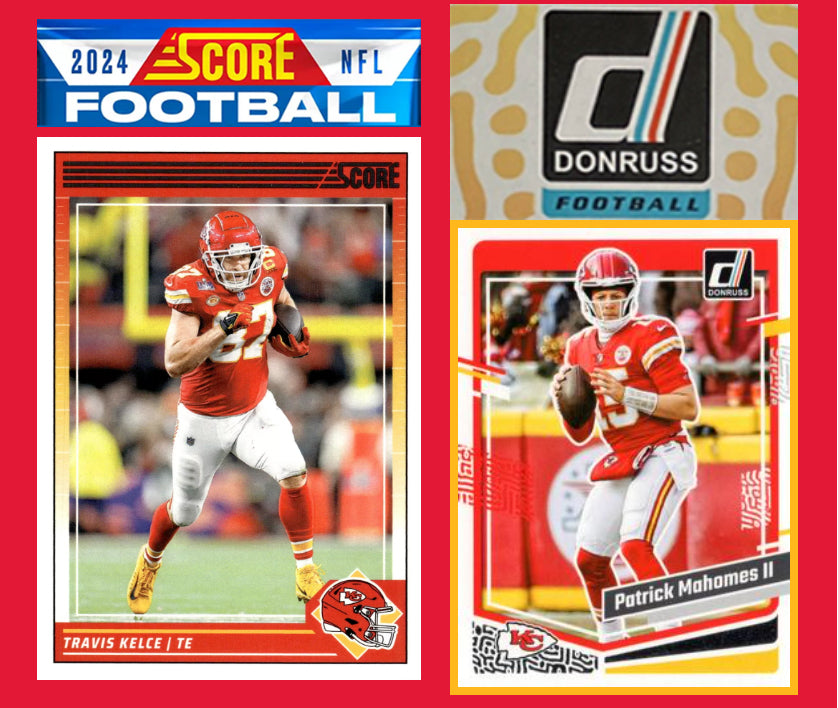 2024 SCORE NFL Kansas City Chiefs Team Set Mahomes Kelce 324 Xavier Worthy + 2023 Donruss