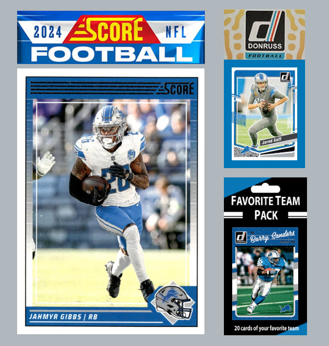 2024 SCORE NFL Detroit Lions Team Set Gift Pack + 2023 Donruss + 20 Card Pack Gibbs RC Barry Sanders Amon-Ra