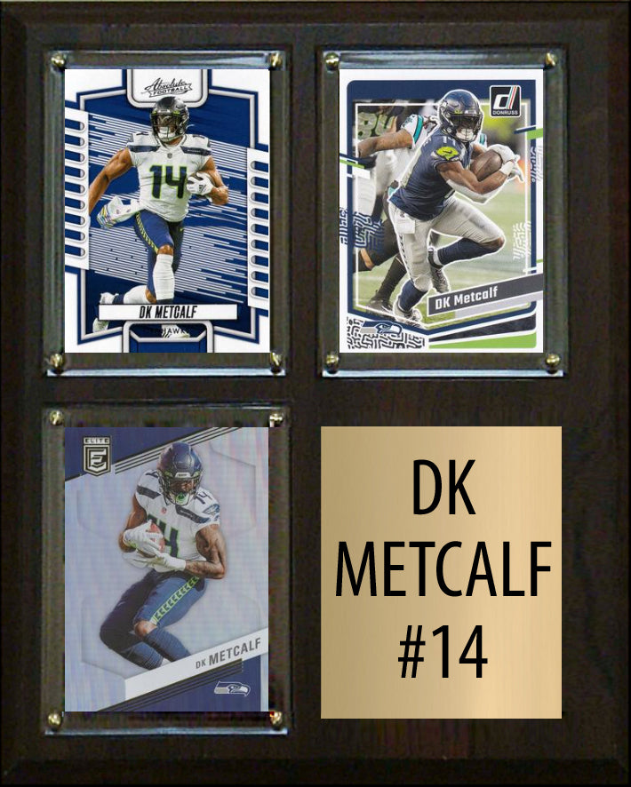 DK Metcalf 3 Card Plaque Donruss Fleer Topps 2023 2024 Seattle Seahawks