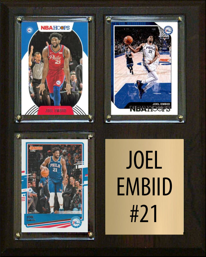 Joel Embiid 3 Card Plaque Donruss Hoops Fleer Topps 2023 2024 Philadelphia 76ers