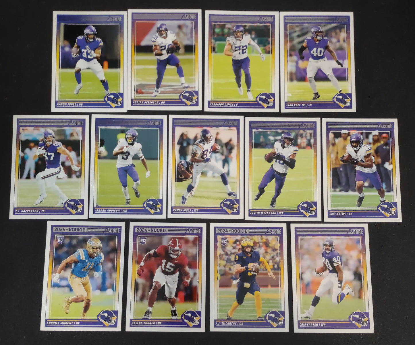 2024 SCORE NFL Minnesota Vikings Team Set Gift Pack JJ McCarthy Justin Jefferson + 2023 Donruss + 20 Card Pack