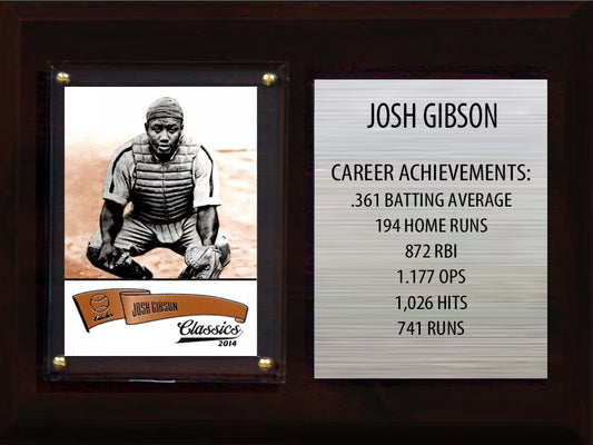 Josh Gibson Hall Of Fame Plaque 6" x 8" 1 Card + Stats