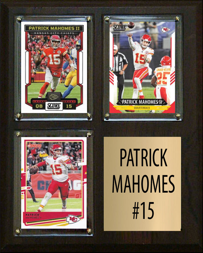 Patrick Mahomes 3 Card Plaque Donruss Fleer Topps 2023 2024 Kansas City Chiefs