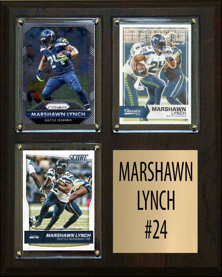 Marshawn Lynch 3 Card Plaque Donruss Fleer Topps 2023 2024 Seattle Seahawks