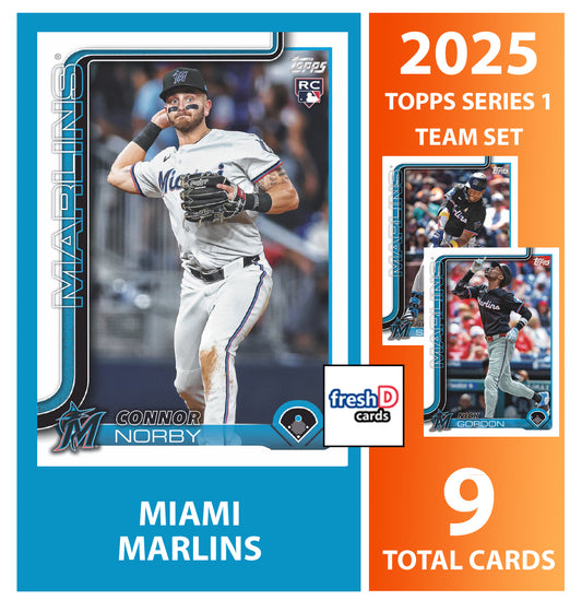 2025 Topps Series 1 Baseball Team Set 9 Cards Miami Marlins Sandy Alcantara Connor Norby RC