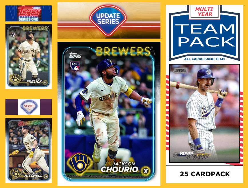 2024 Topps Update + Series 1 + 2 Team Set Milwaukee Brewers Jackson Chourio RC US240 25 Pack Yount