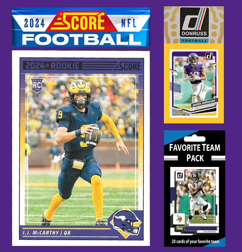 2024 SCORE NFL Minnesota Vikings Team Set Gift Pack JJ McCarthy Justin Jefferson + 2023 Donruss + 20 Card Pack