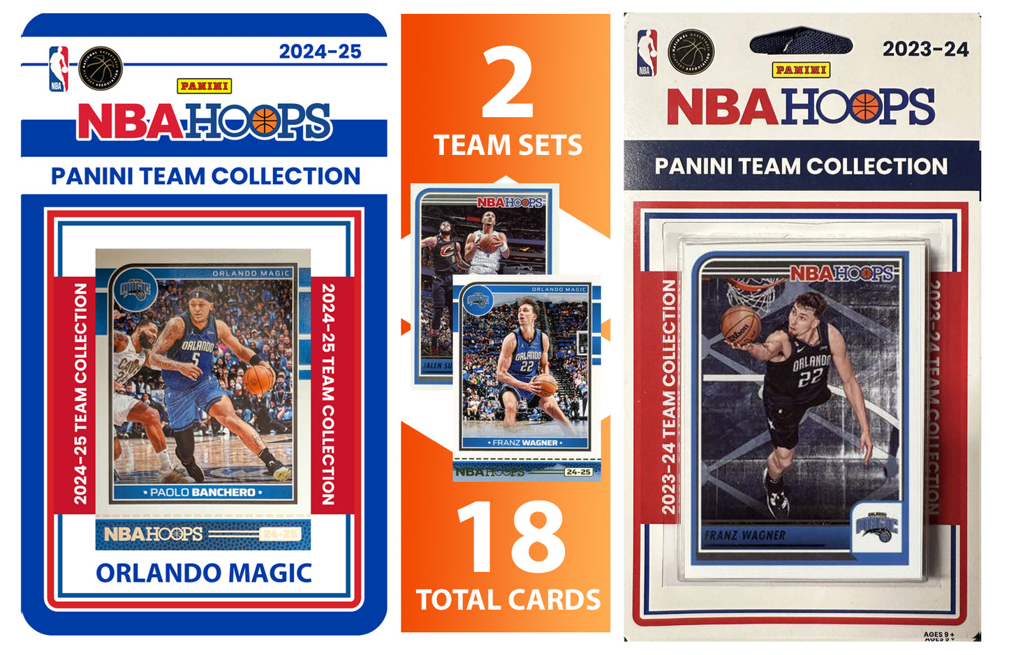 2023 2024 2025 NBA Hoops Factory Sealed NBA Basketball Card 2 Team Set Bundle Orlando Magic - 19 Cards Total - Paolo Banchero, Franz Wagner, Jalen Suggs