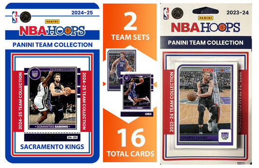 2023 2024 2025 NBA Hoops Factory Sealed NBA Basketball Card 2 Team Set Bundle Sacramento Kings  - 16 Cards Total - Damontas Sabonis, DeMar DeRozan, Malik Monk