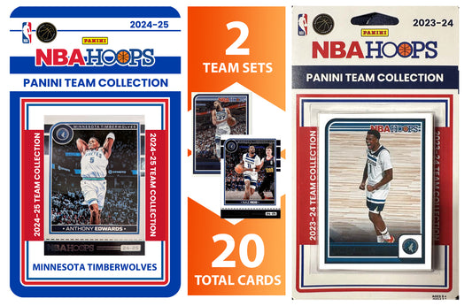 2023 2024 2025 NBA Hoops Factory Sealed NBA Basketball Card 2 Team Set Bundle Minnesota Timberwolves  - 20 Cards Total - Anthony Edwards, Naz Reid, Rudy Gobert