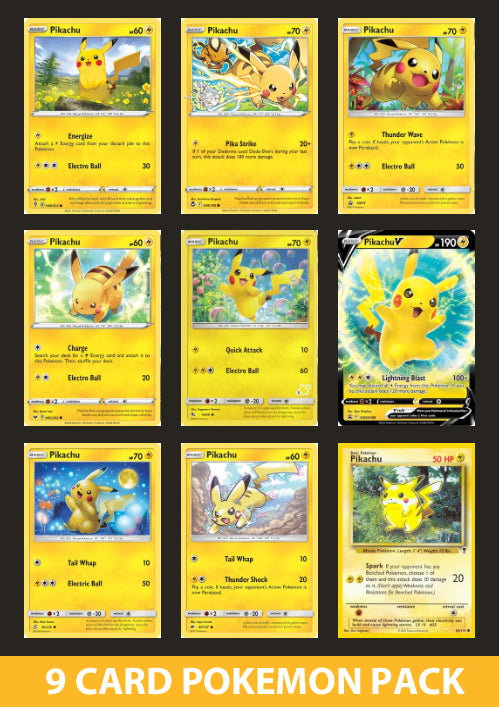 Pikachu 9 Card Pokemon Pack with at least one Holofoil