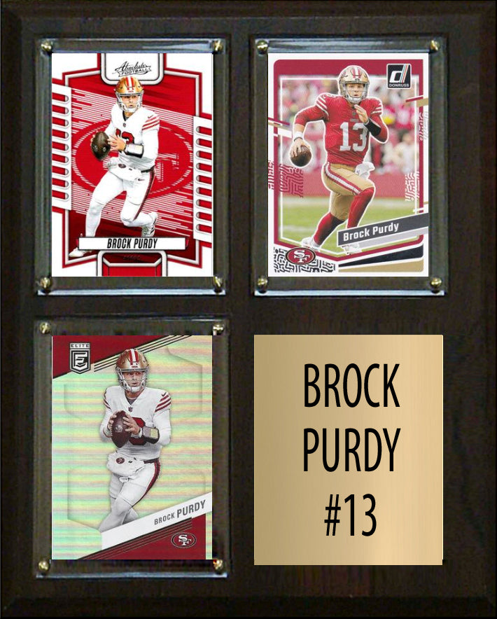 Brock Purdy 3 Card Plaque Donruss Fleer Topps 2023 2024 San Francisco 49ers