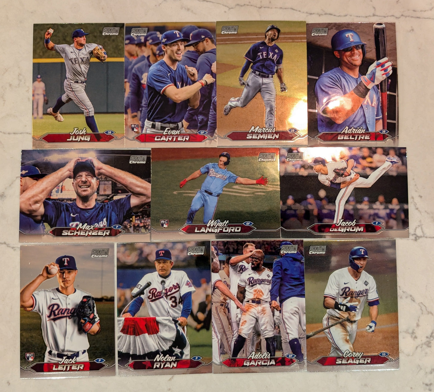 2024 Topps Stadium Club CHROME Team Set (11) Texas Rangers Wyatt Langford RC Nolan Ryan