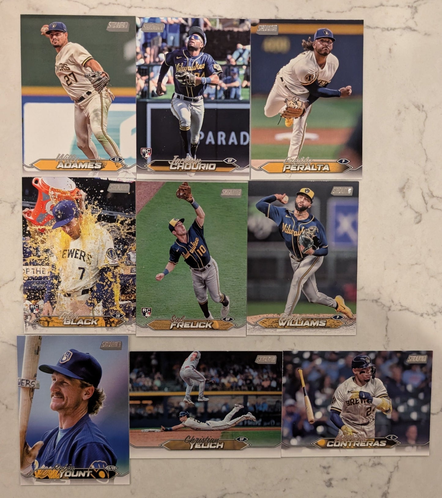 2024 Topps Stadium Club Team Set (9) Milwaukee Brewers Chourio RC 184 Yount