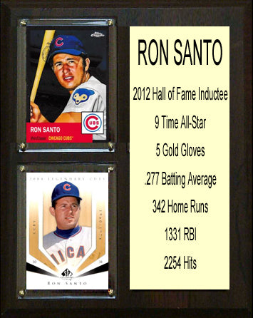 Ron Santo Chicago Cubs 2012 MLB HOF 2 Card Stats Plaque 8" x 10"