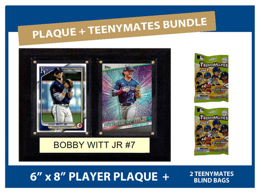 Bobby Witt Jr 6" x 8" Plaque + 2 Teenymates 2024 MLB Series 11 Packs