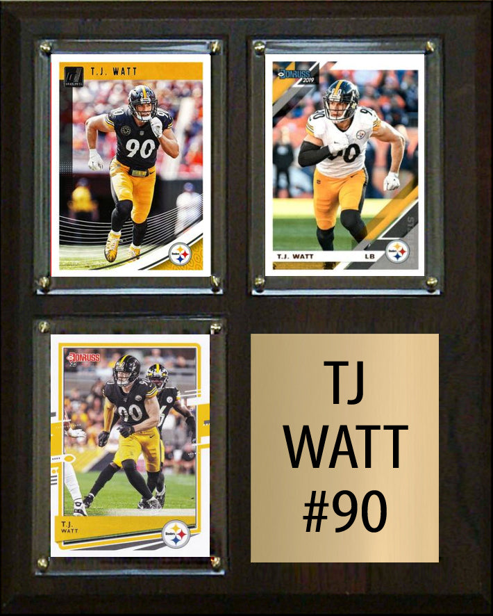 TJ Watt 3 Card Plaque Donruss Fleer Topps 2023 2024 Pittsburgh Steelers