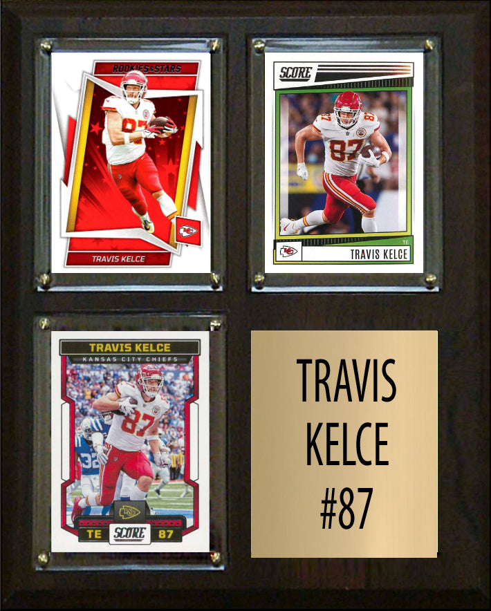 Travis Kelce 3 Card Plaque Donruss Fleer Topps 2023 2024 Kansas City Chiefs