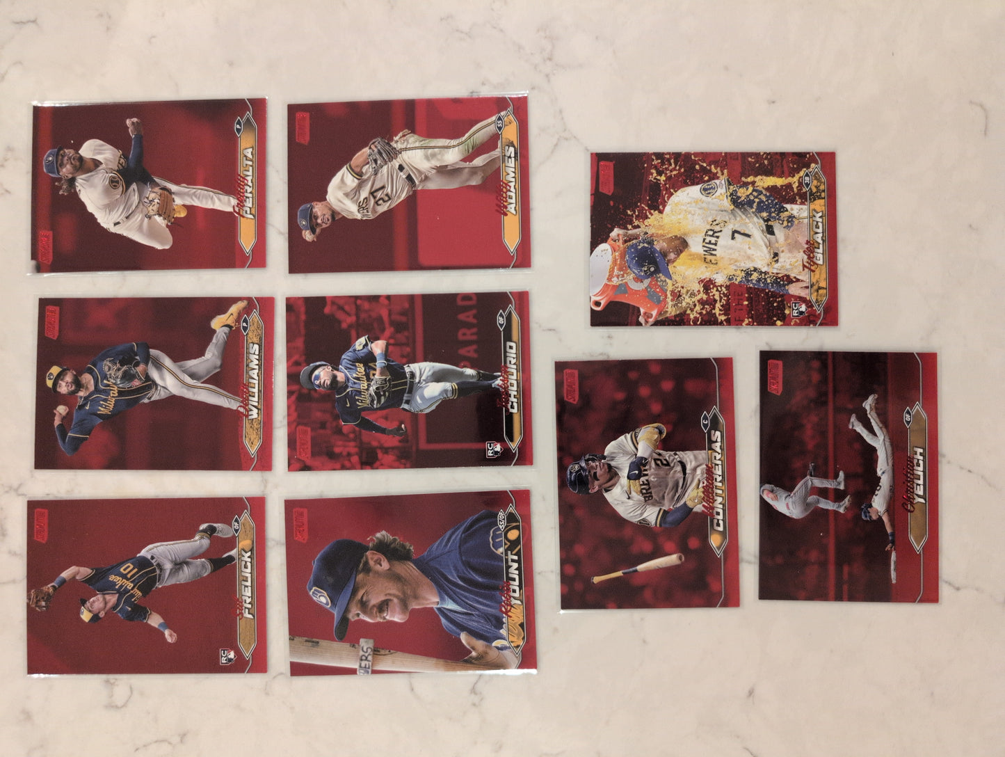 2024 Topps Stadium Club RED FOIL Team Set (9) Milwaukee Brewers Chourio RC 184 Yount